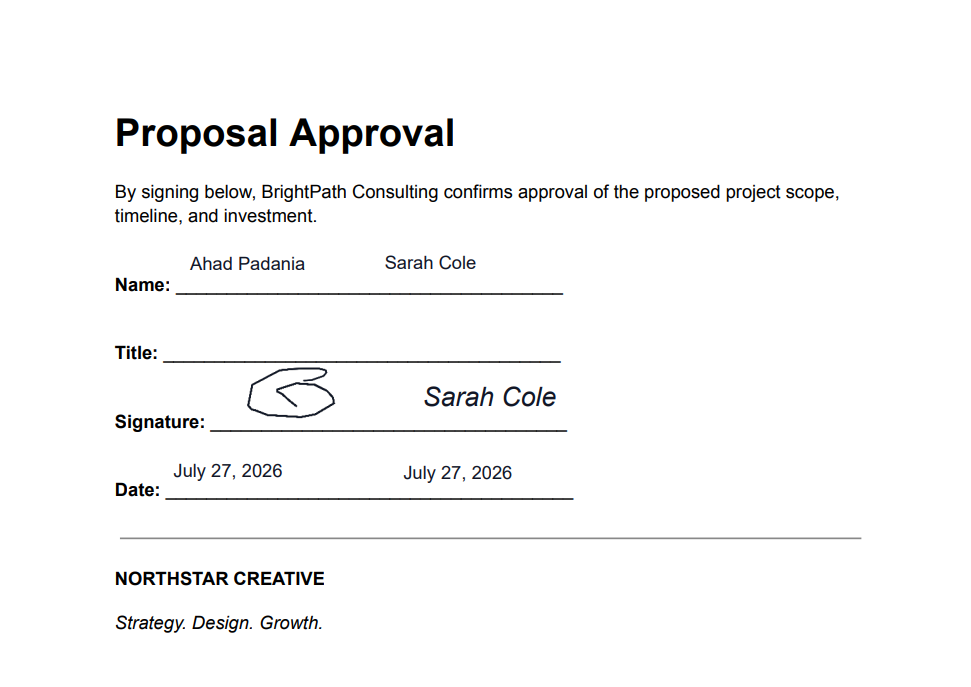 Completed PDF with two signers' names and signatures filled in
