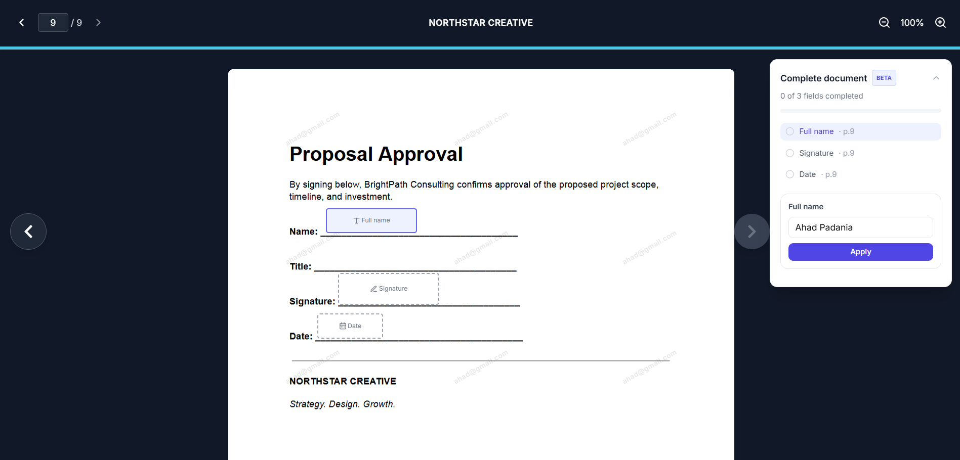Recipient completing a signature field