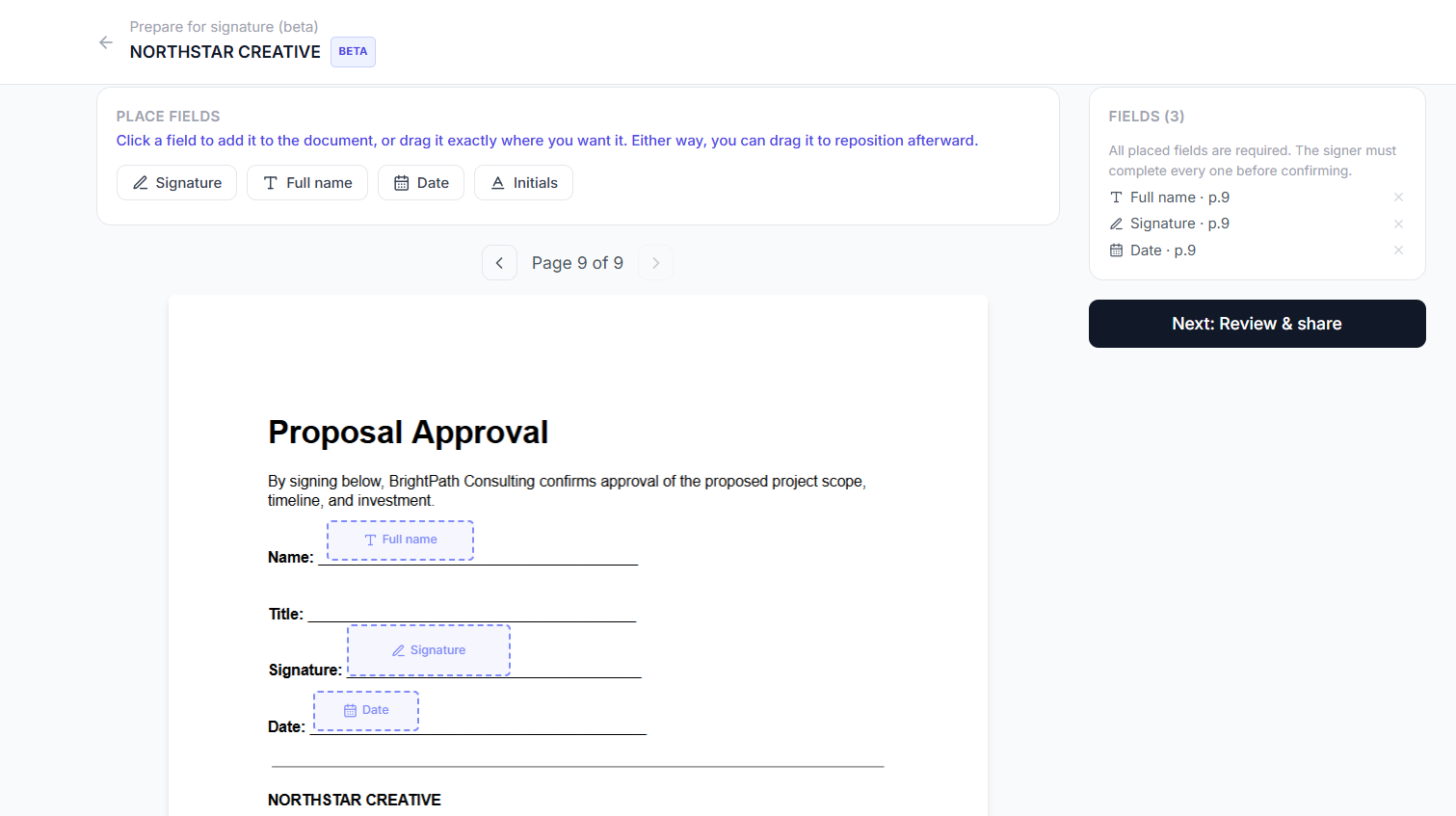 Tracklytics electronic signature field editor